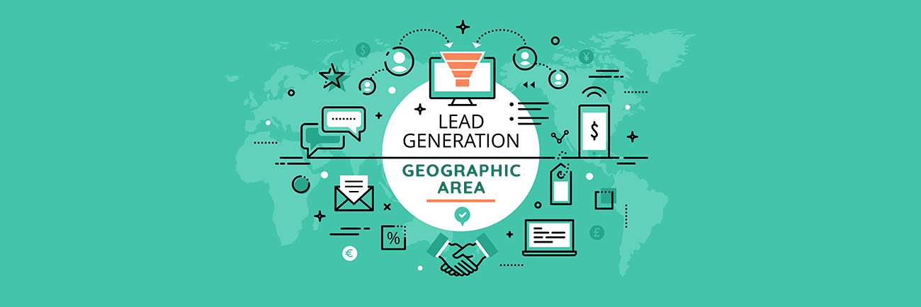 Lead generation website showing geographic area, illustration concepts of creating leads