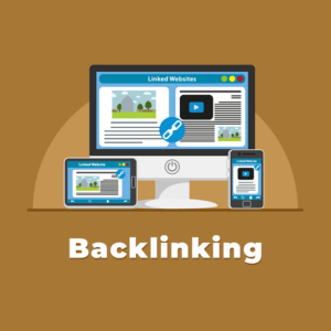 SEO backlinking, Link building showing buy quality backlinks in various mobile devices vector illustration