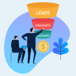Sales funnel, lead generation concept, funneling leads of prospects, lead generation for websites illustration