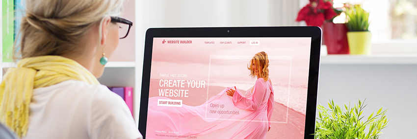 Woman site developer create a website online a laptop